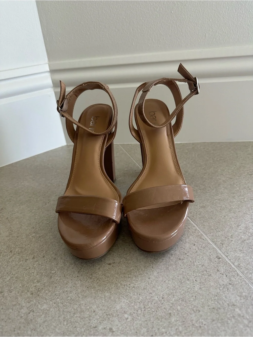 Bar III Ivy Patent Platform Ankle-Strap Sandal Tan Patent Sanda High Heel Sandal